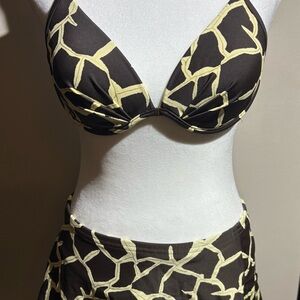 Stylish Women's Bikini Set in Brown and Cream, giraffe print.